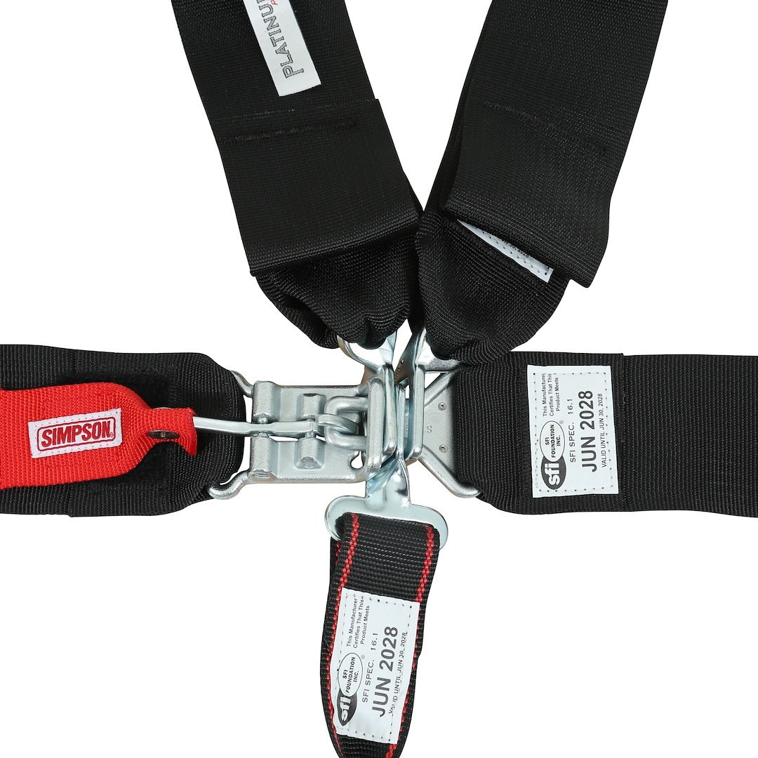 Simpson Race Seat Belt, 16.1 Sfi Rated, Not DOT Street Approved, 5 Point, 3 Inch Width, Latch and Link, Black, Single, 55 Inch Length – SB51203