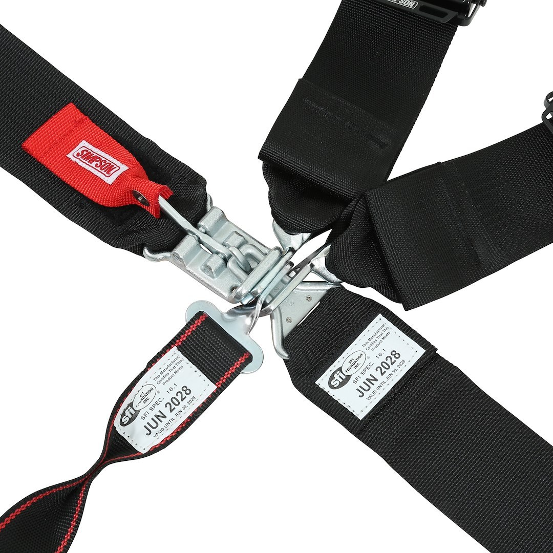 Simpson Race Seat Belt, 16.1 Sfi Rated, Not DOT Street Approved, 5 Point, 3 Inch Width, Latch and Link, Black, Single, 55 Inch Length – SB51204