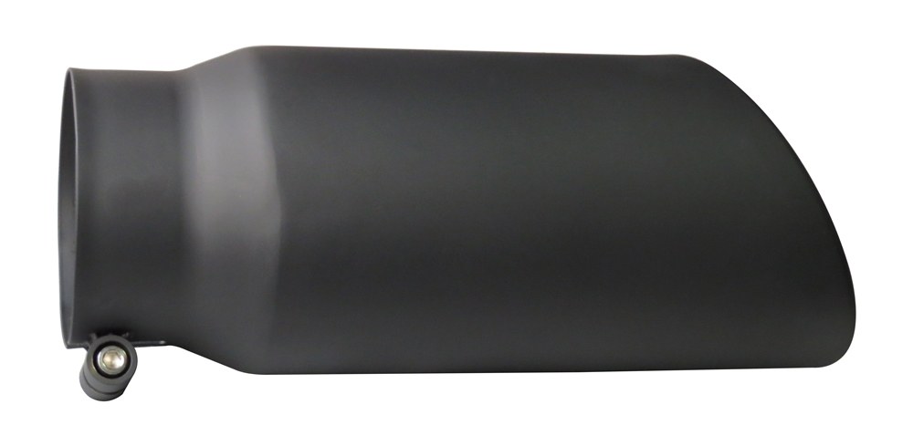 SpeedFX Exhaust Tail Pipe Tip, Fx Exhaust Tail Pipe Tip, 4 Inch Inlet, 5 Inch Outlet, Black Stainless Steel, Round, Angled Cut, Rolled Edge – 402B