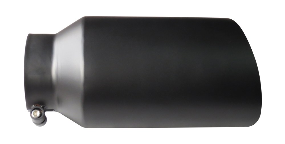 SpeedFX Exhaust Tail Pipe Tip, Fx Exhaust Tail Pipe Tip, 4 Inch Inlet, 6 Inch Outlet, Black Stainless Steel, Round, Angled Cut, Beveled Edge – 408B