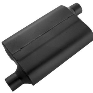 SpeedFX Exhaust Muffler, Black Aluminized Steel Case, Single 2-1/4 Inch Offset Inlet, Single 2-1/4 Inch Offset Outlet – 424430