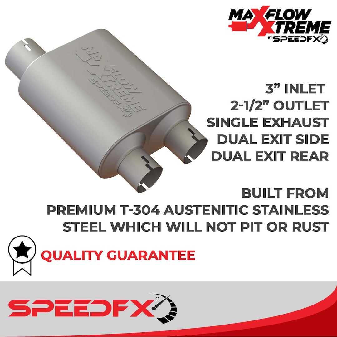SpeedFX Exhaust System Kit, Maxflow Xtreme Cat Back System, 304 Stainless Steel, With Maxflow Xtreme Muffler, 3 Inch Inlet Diameter – 50100