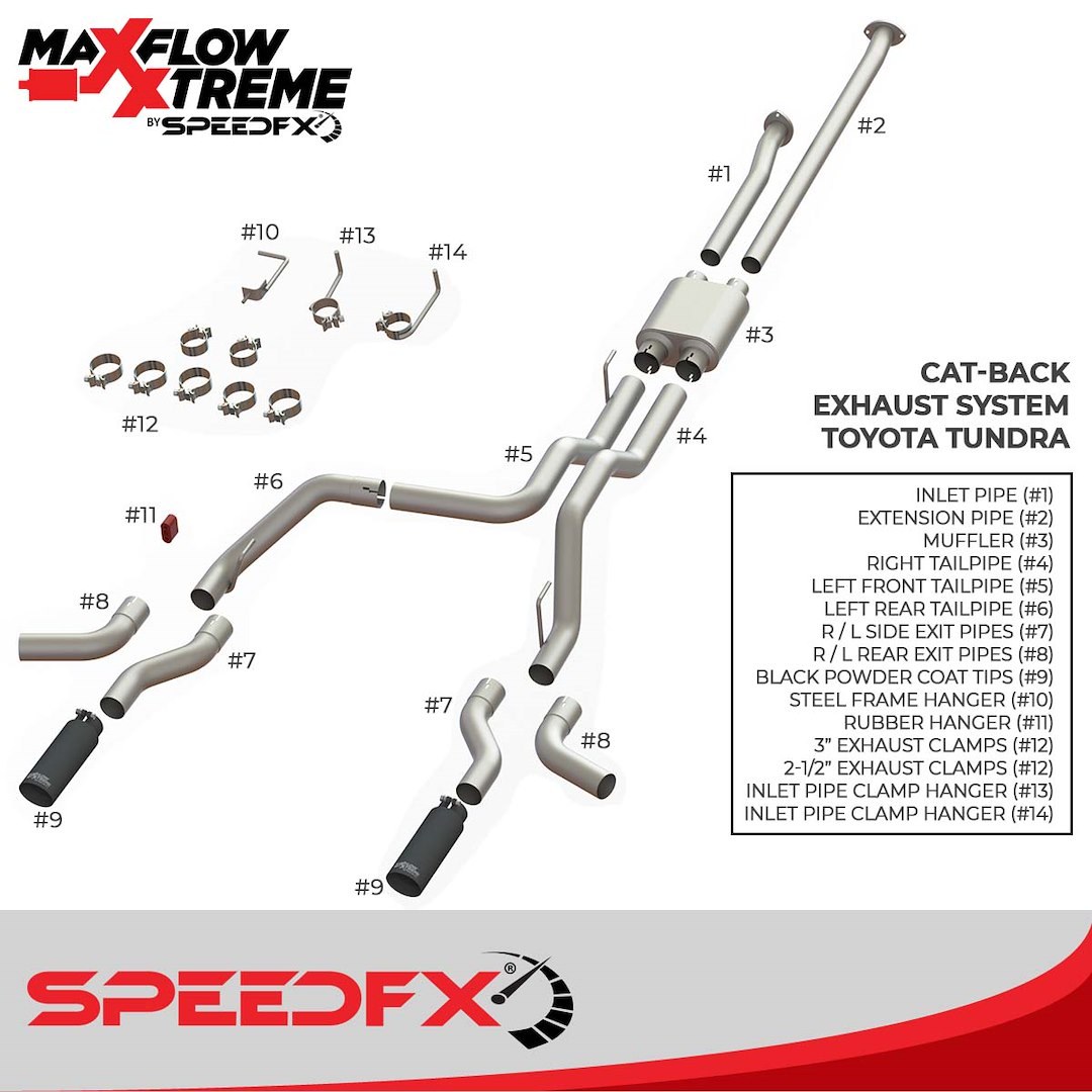 SpeedFX Exhaust System Kit, Maxflow Xtreme Cat Back System, 304 Stainless Steel, With Maxflow Xtreme Muffler, 2-1/2 Inch Inlet Diameter – 50800