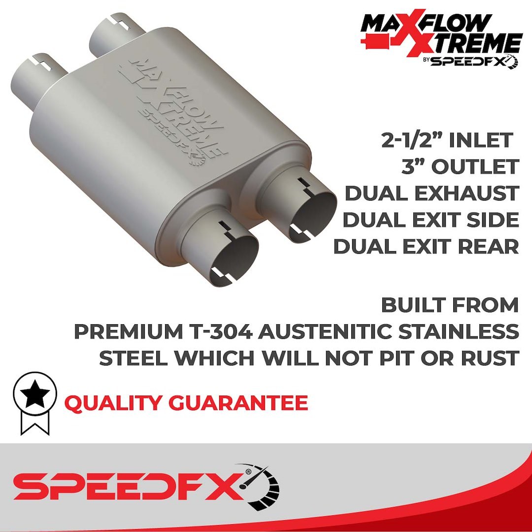 SpeedFX Exhaust System Kit, Maxflow Xtreme Cat Back System, 304 Stainless Steel, With Maxflow Xtreme Muffler, 2-1/2 Inch Inlet Diameter – 50800