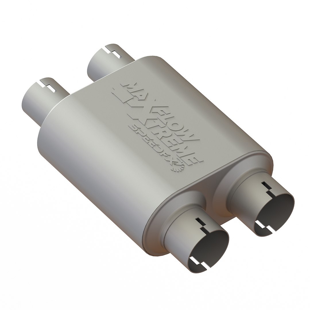 SpeedFX Exhaust Muffler, Maxflow Xtreme Muffler, 304 Stainless Steel, All 304 Stainless Internals, Chambered, Dual Inlet 2-1/2 Inch Diameter – 50800M2