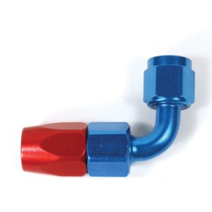 SpeedFX Hose End Fitting, Full Swivel, -4AN, 90 Degree, Anodized, Red/Blue, Aluminum, Single – 510490