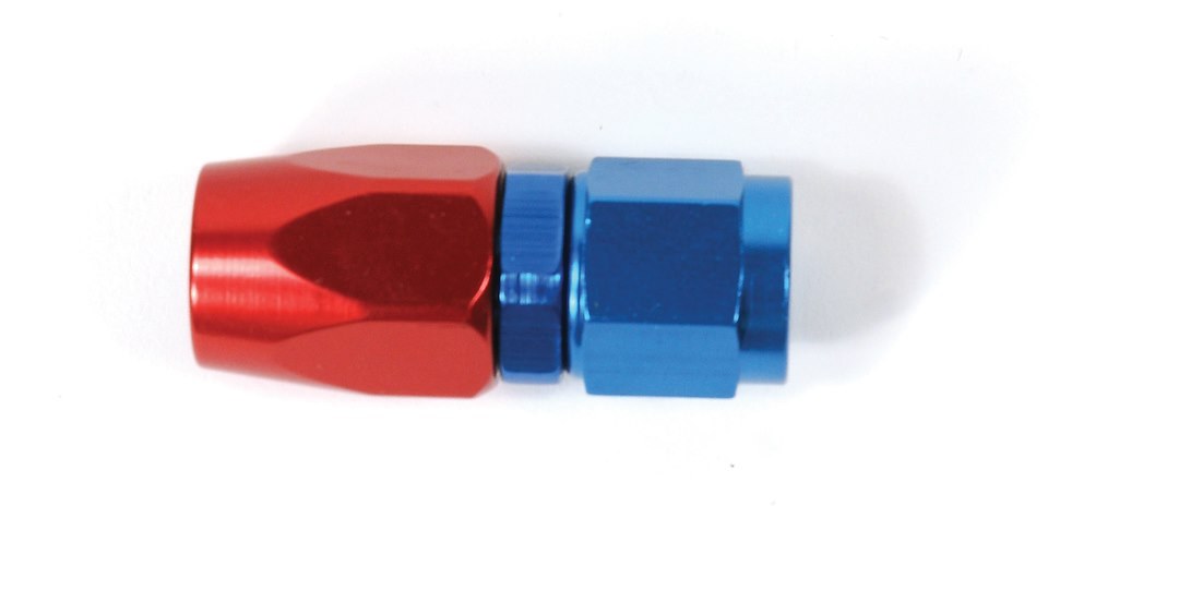 SpeedFX Hose End Fitting, Full Swivel, -6AN, Straight, Anodized, Red/Blue, Aluminum, Single – 510600