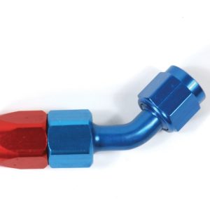 SpeedFX Hose End Fitting, Full Swivel, -6AN, 45 Degree, Anodized, Red/Blue, Aluminum, Single – 510645