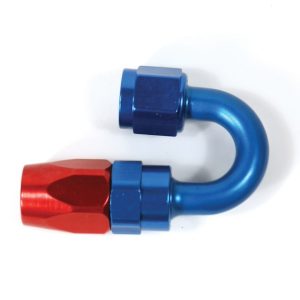 SpeedFX Hose End Fitting, Full Swivel, -6AN, 180 Degree, Anodized, Red/Blue, Aluminum, Single – 510680