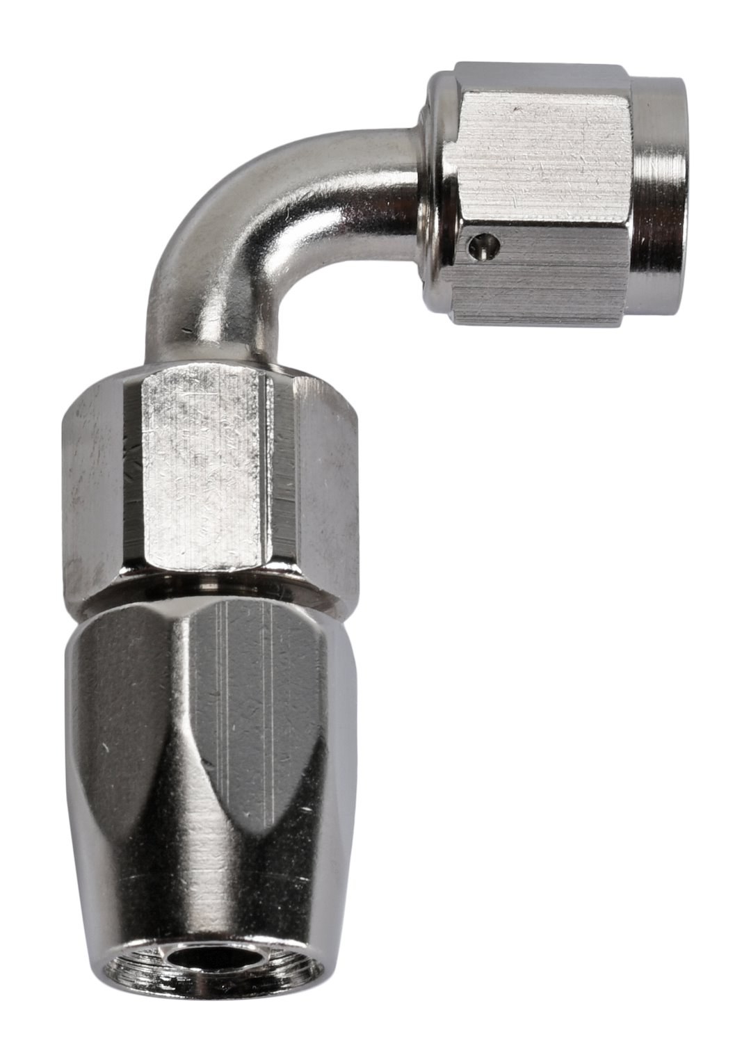 SpeedFX Hose End Fitting, Full Swivel, -6AN, 90 Degree, Electro Nickel Plated, Aluminum, Single – 510690E