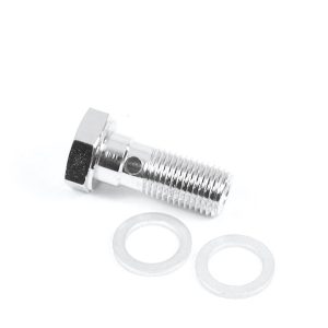 SpeedFX Banjo Bolt, 3/8 Inch -24 Thread Size, Single Hole, Chrome Plated Steel – 5109