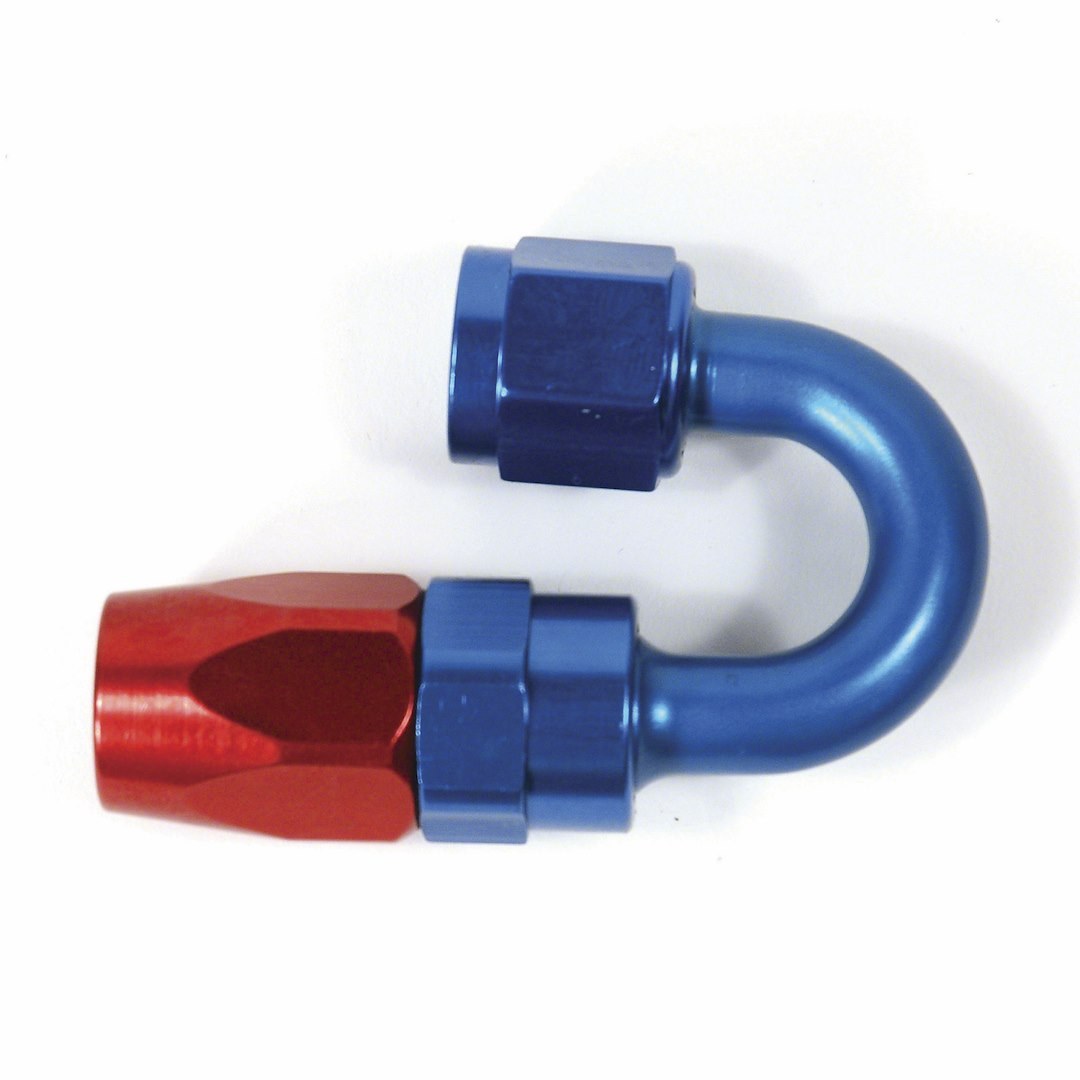 SpeedFX Hose End Fitting, Full Swivel, 180 Degree, -12AN, Anodized, Red/ Blue, Aluminum, Single – 511280