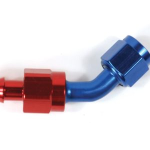SpeedFX Hose End Fitting, Full Swivel, Push on, -8AN, 45 Degree, Anodized, Red/Blue, Aluminum, Single – 520845