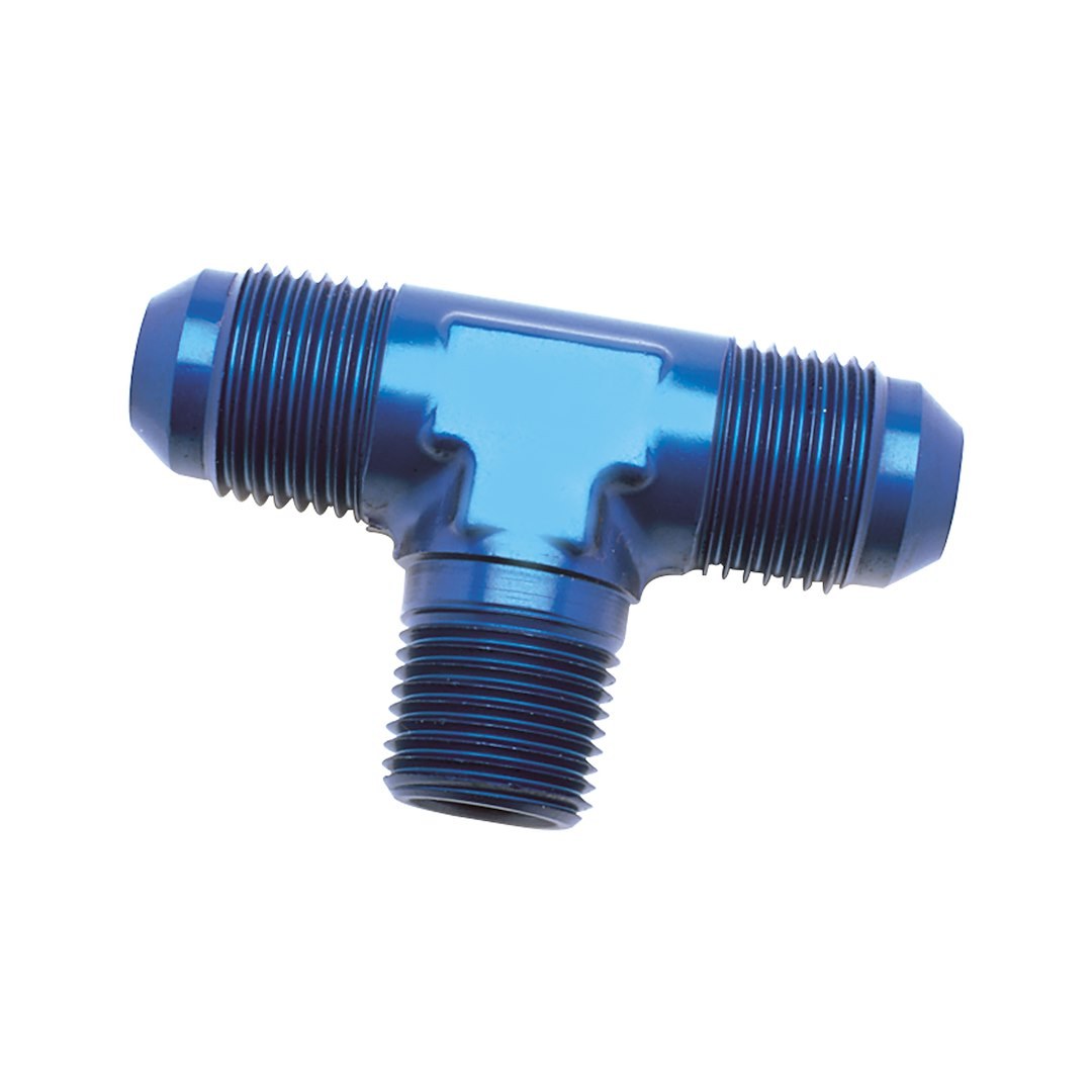 SpeedFX Adapter Fitting, 180 Degree, Flare to Pipe Tee, -3AN X 1/8 Inch NPTF, Anodized, Blue, Aluminum – 560325