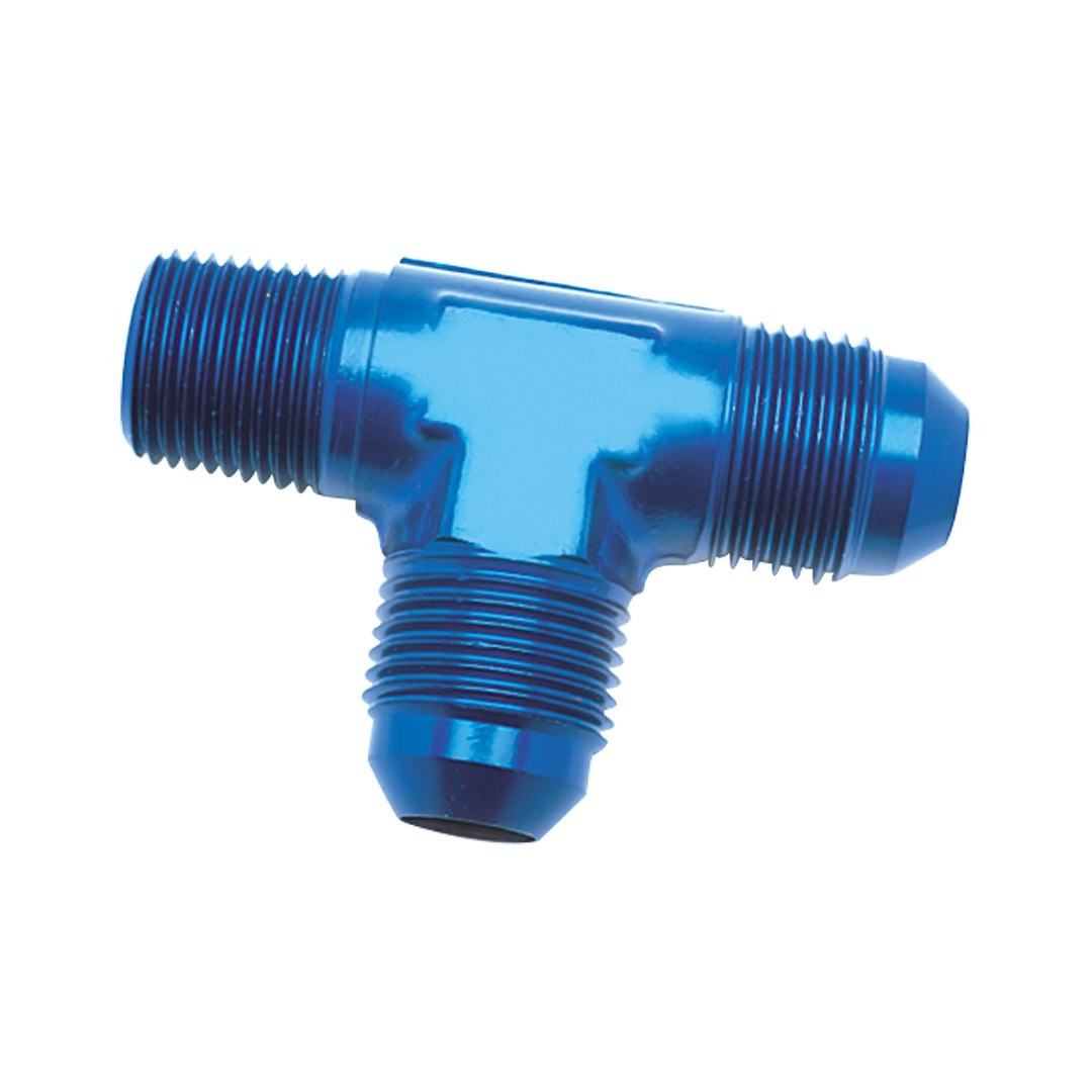 SpeedFX Coupler Fitting, 180 Degree, -3AN X 1/8 NPTF Flare to Pipe on Run Tee, Anodized, Black, Aluminum, Single – 560326BK