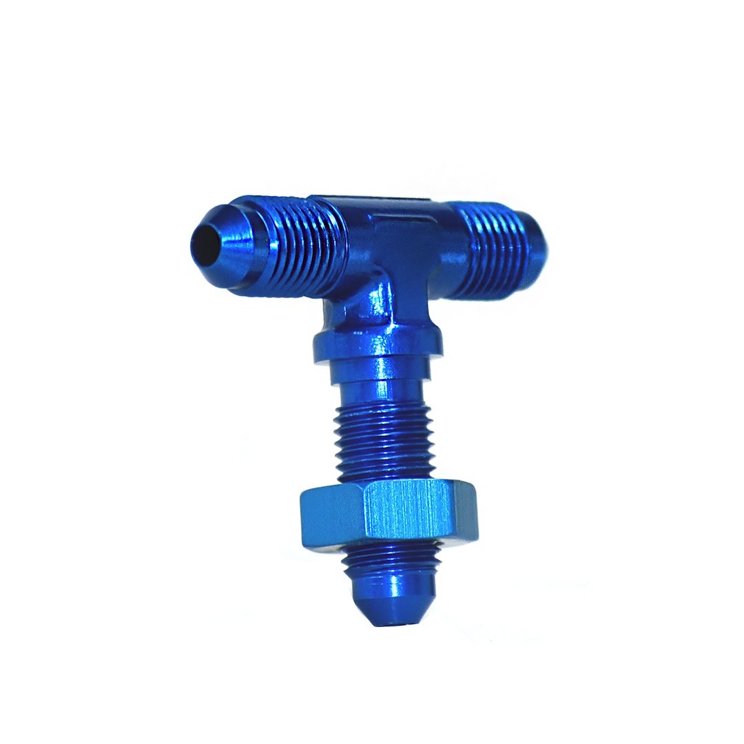 SpeedFX Coupler Fitting, Bulkhead Tee, 180 Degree, -4AN, Anodized, Blue, Aluminum, Single – 560434