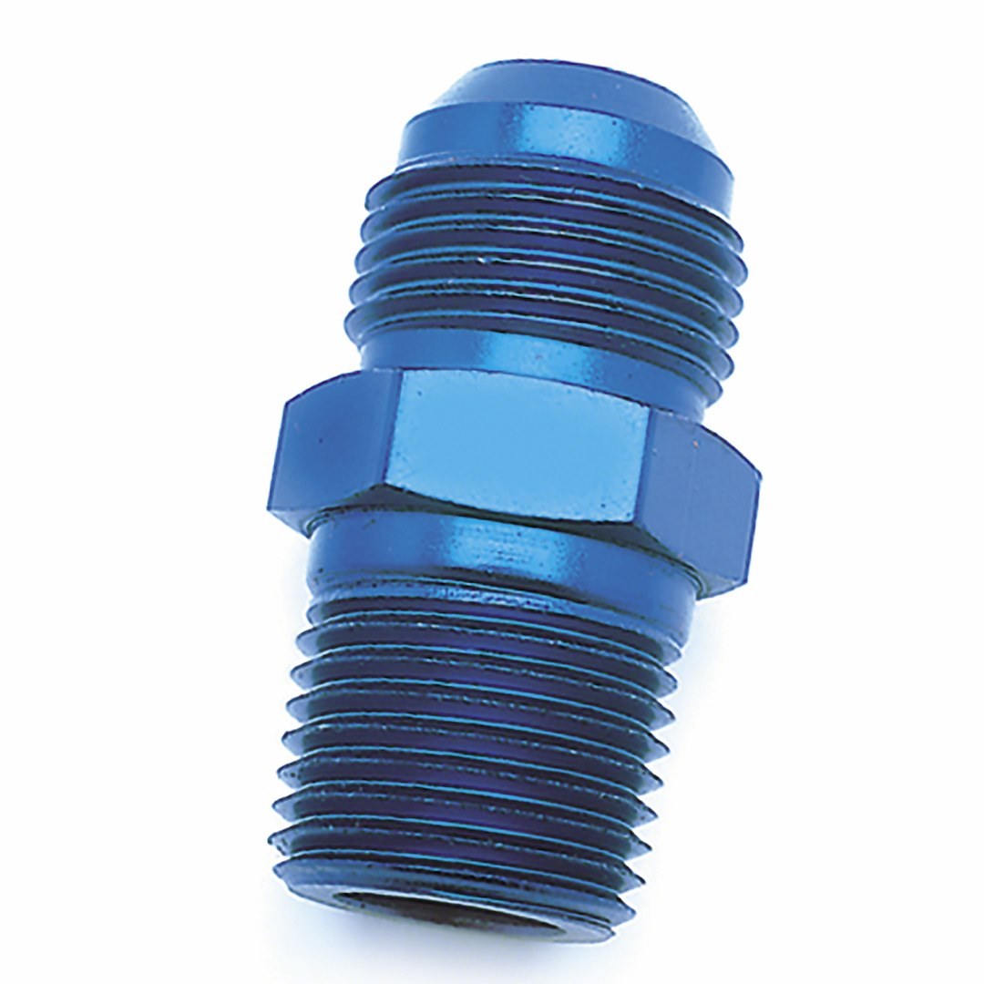 SpeedFX Adapter Fitting, Straight, -6AN X 1/8 NPTF, Blue, Anodized Aluminum, Single – 560616