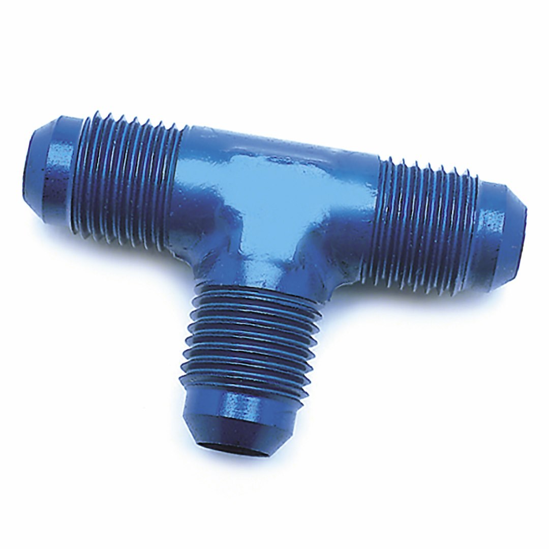 SpeedFX Coupler Fitting, -6AN Flare Tee, Anodized Aluminum, Blue, Single – 560624