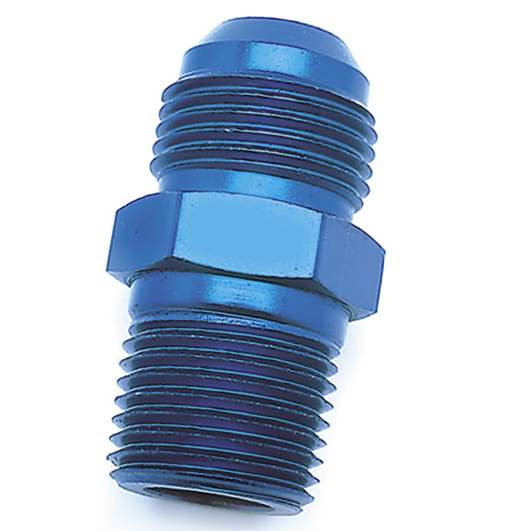 SpeedFX Adapter Fitting, Straight, -6AN X 1/4 NPTF, Blue, Anodized Aluminum, Single – 560676