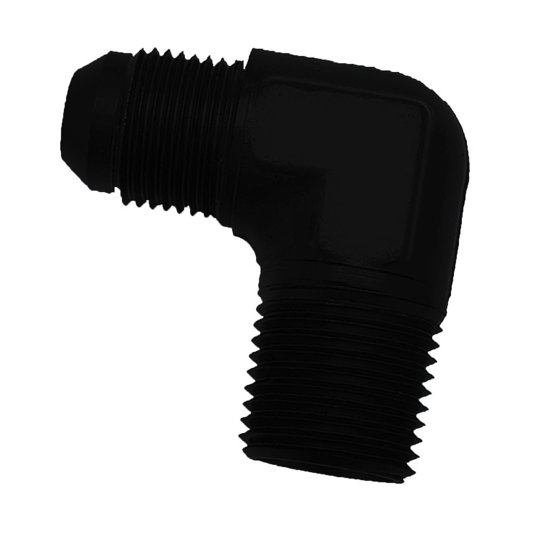SpeedFX Adapter Fitting, 90 Degree Flare, -6AN X 3/8 NPTF, Black, Anodized Aluminum, Single – 560692BK