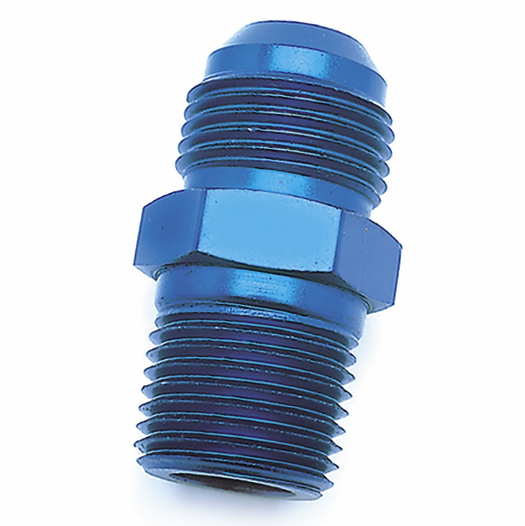 SpeedFX Adapter Fitting, Straight, -8AN X 1/4 NPTF, Blue, Anodized Aluminum, Single – 560816