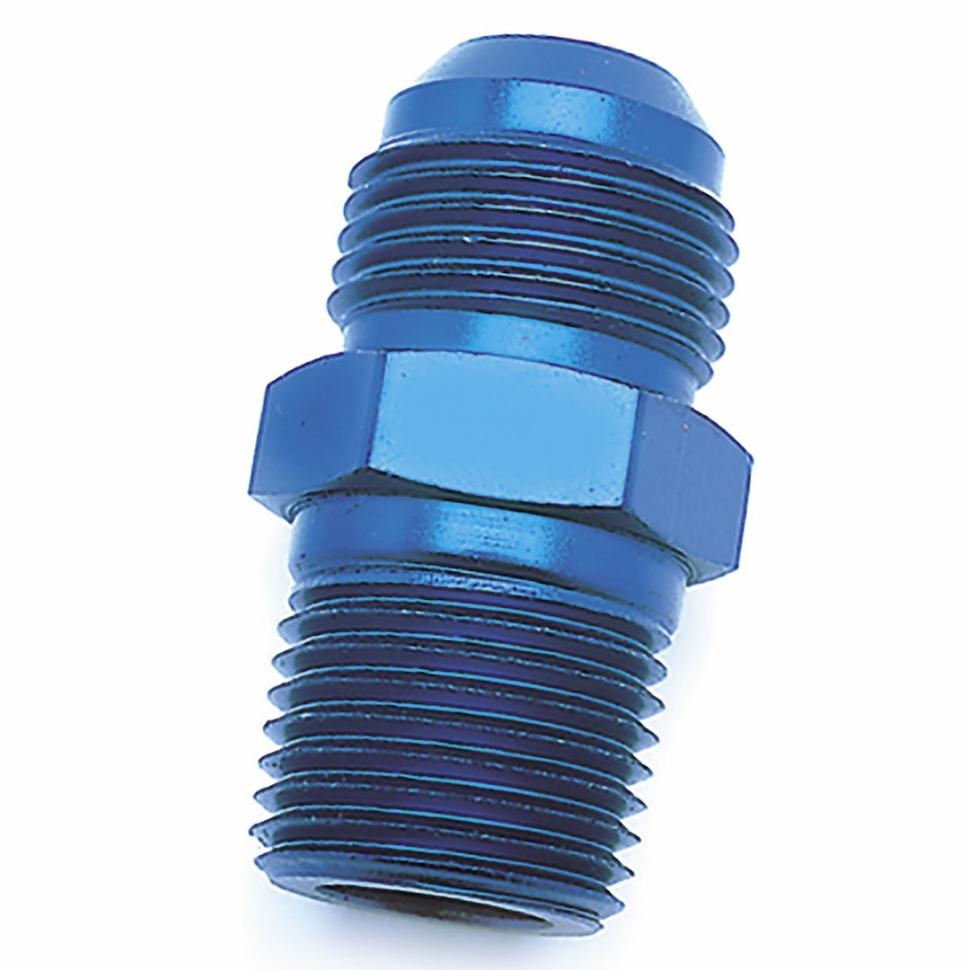SpeedFX Adapter Fitting, Straight, -8AN X 3/8 NPTF, Blue, Anodized Aluminum, Single – 560886