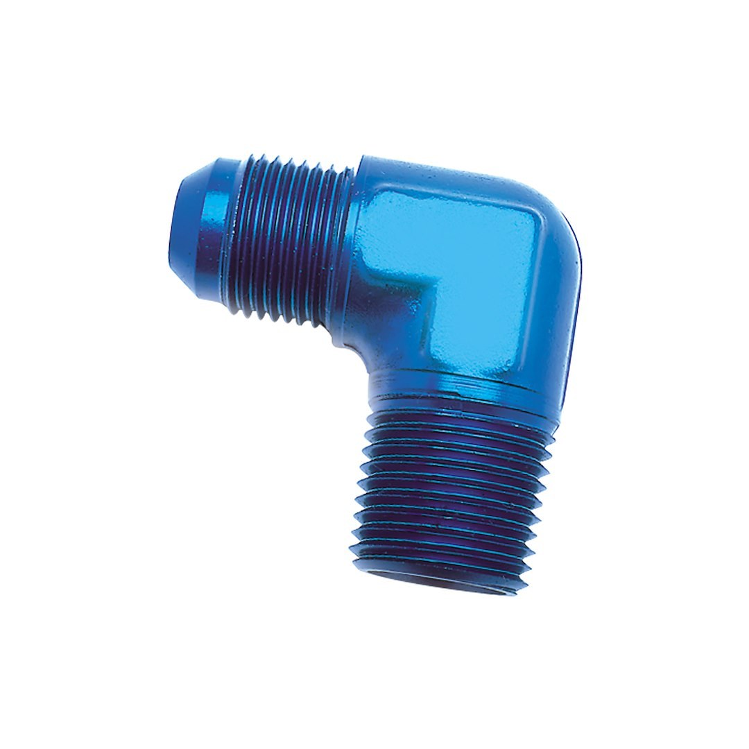 SpeedFX Adapter Fitting, 90 Degree Flare, -8AN X 1/2 NPTF, Anodized, Aluminum, Black, Single – 560892BK