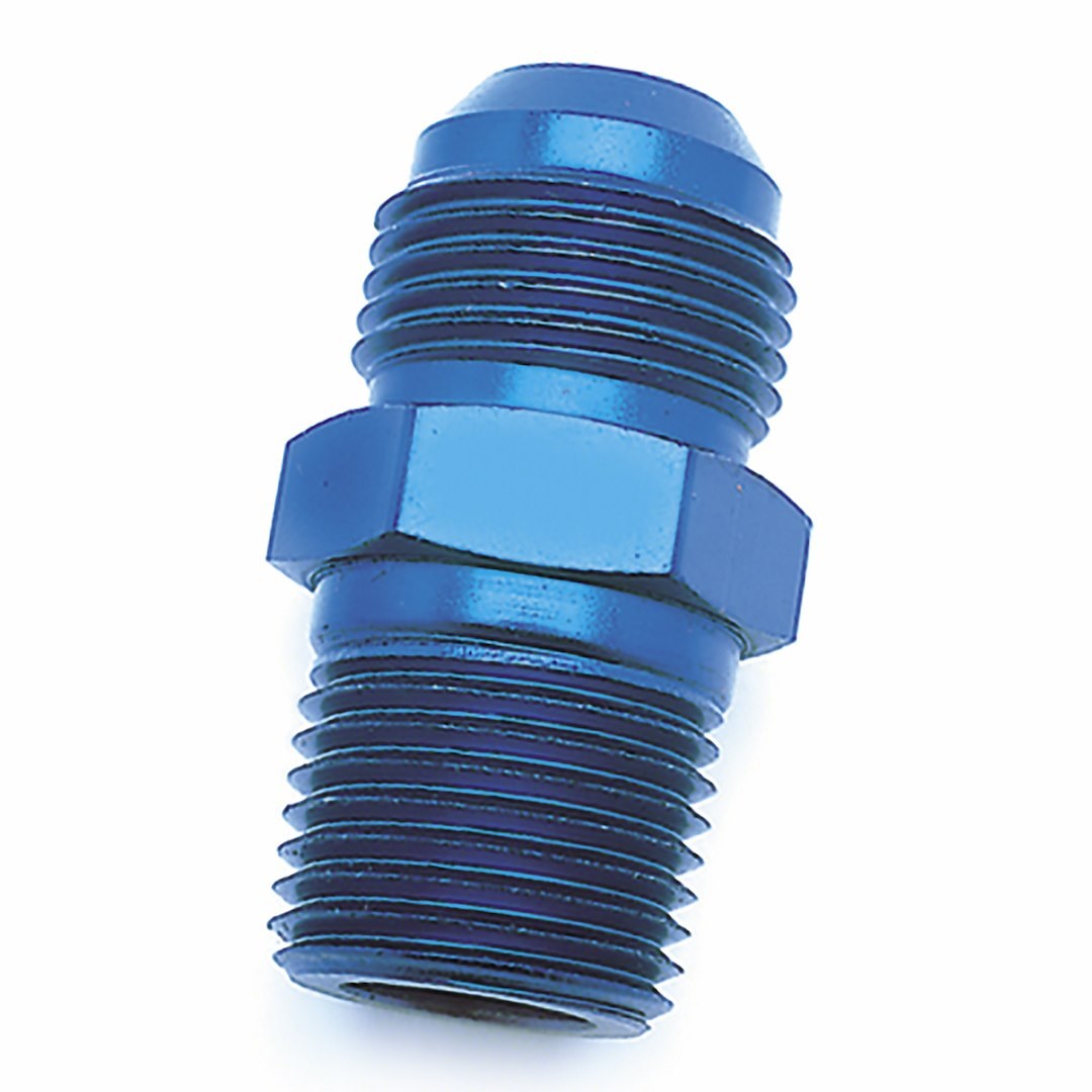SpeedFX Adapter Fitting, Straight, -10AN X 3/8 NPTF, Blue, Anodized Aluminum, Single – 561016