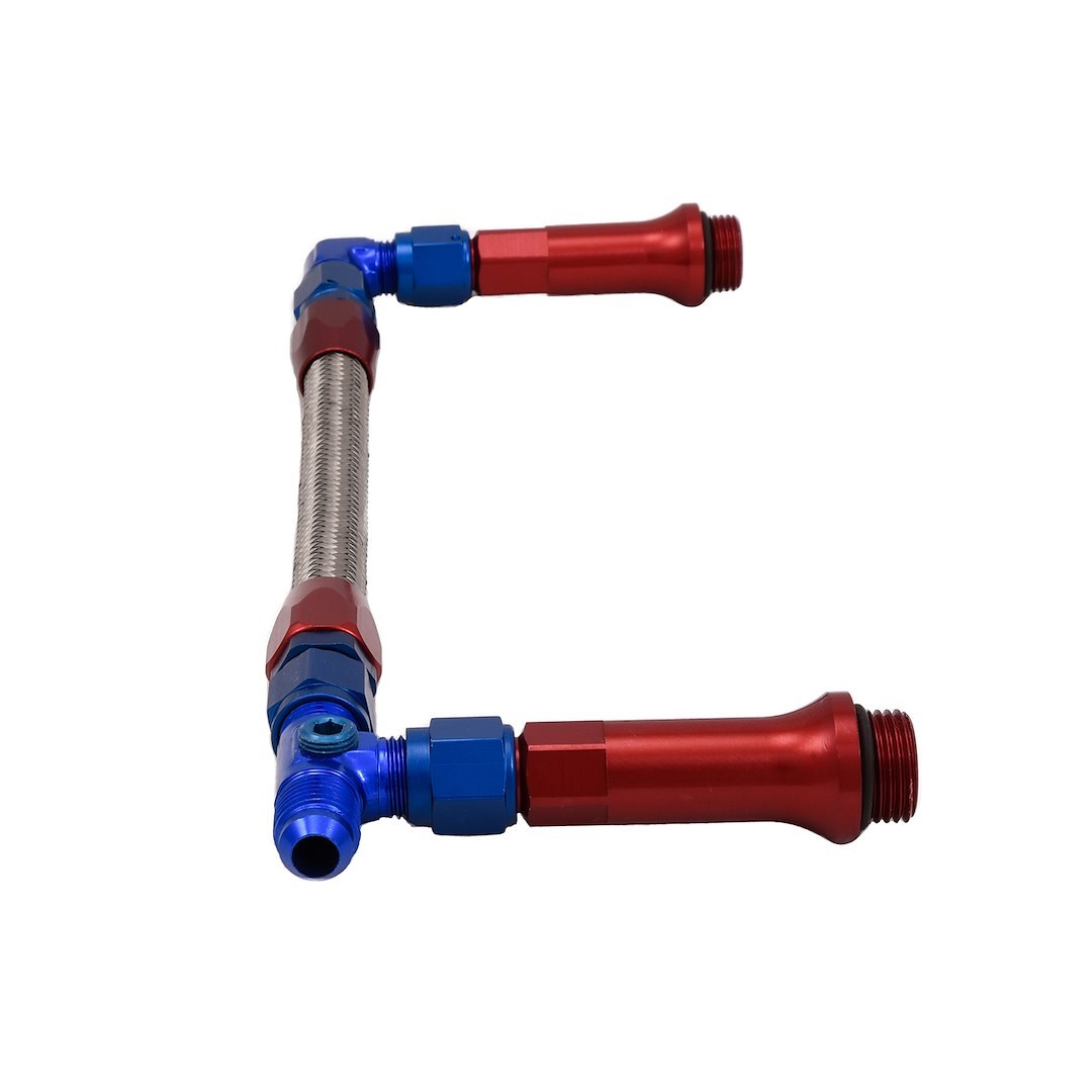 SpeedFX Carburetor Fuel Line, Used with Holley Ultra Hp Dual Inlet Carburetor, -6AN X 3/8 Inch NPT Port, Anodized, Red/ Blue – 575106