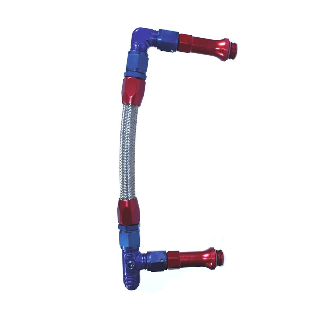 SpeedFX Carburetor Fuel Line, Used with Holley Ultra Hp Dual Inlet Carburetor, -6AN X 3/8 Inch NPT Port, Anodized, Red/ Blue – 575108