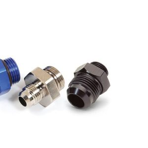 SpeedFX Adapter Fitting, Dry Sump, -8AN (3/4 Inch-16) Port Thread to -6AN Male Flare, Black, Anodized Aluminum, With O-Ring, Single – 577086
