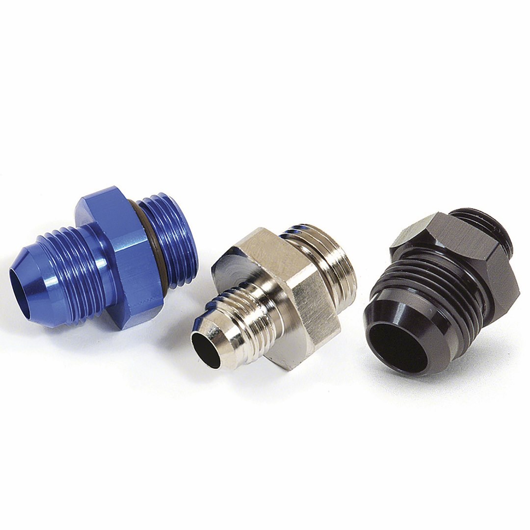 SpeedFX Adapter Fitting, Dry Sump, -12AN (1-1/16 Inch -12) Port Thread to -16AN Male Flare, Anodized, Blue, Aluminum, With O-Ring, Single – 577126