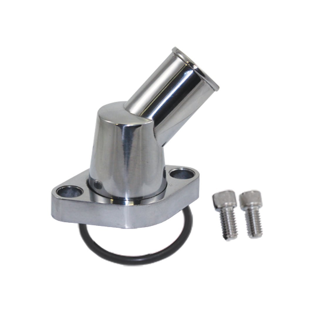 SpeedFX Thermostat Housing, Fx Thermostat Housing, 45 Degree Neck, Aluminum, O-Ring Seal Type, Polished, Swivel Style – 8455