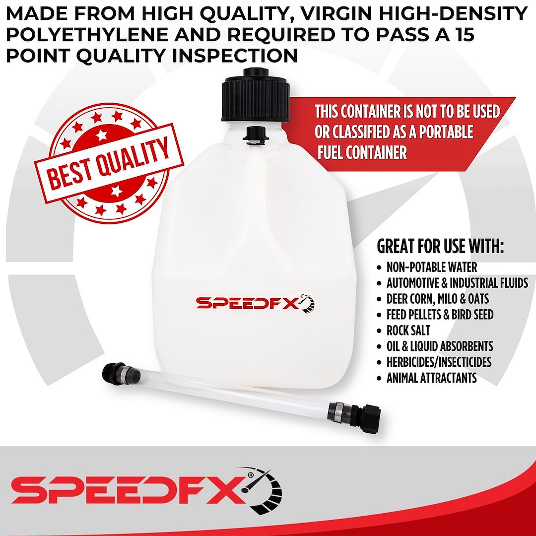 SpeedFX Liquid Storage Container, White, 3 Gallon Capacity, Plastic, With Filler Hose and Cap – 8731