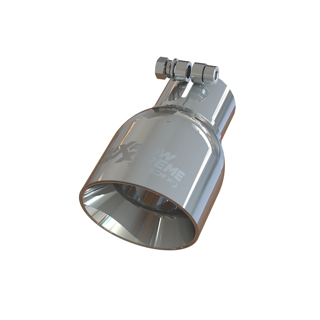 SpeedFX Exhaust Tail Pipe Tip, Maxflow Xtreme Muffler Tips, 2-1/2 Inch Inlet, 4 Inch Outlet, 304 Stainless Steel, Round, Angle Cut – TP012540