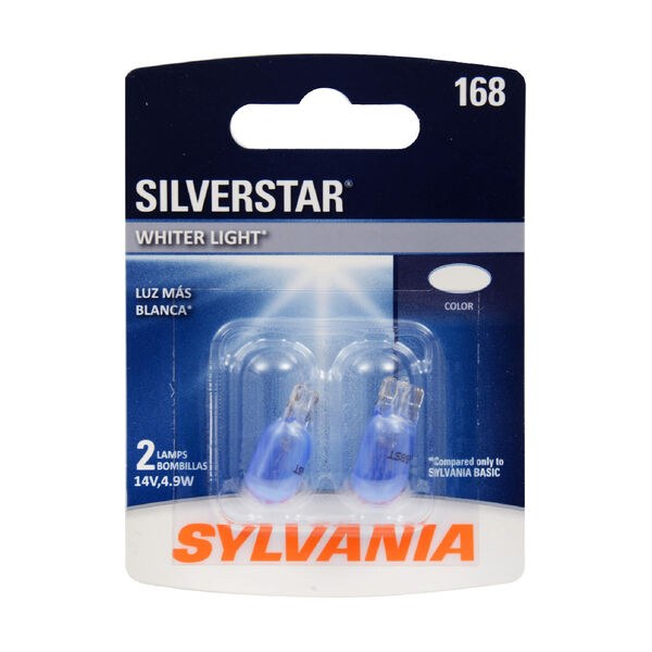Sylvania License Plate Light Bulb, Silver Star ®, Incandescent, 168, Clear, Set of 2 – 168ST.BP2