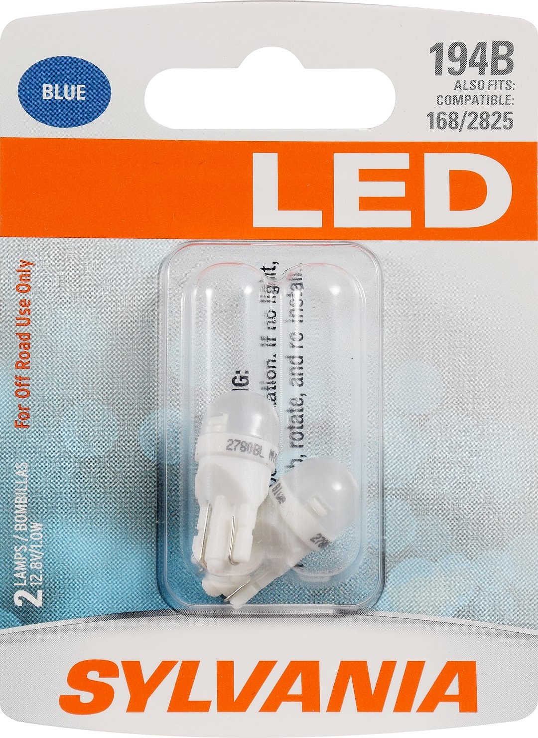 Sylvania Roof Marker Light Bulb, Standard Series, 194, LED, Blue, Set of 2, Blister Pack – 194BSL.BP2