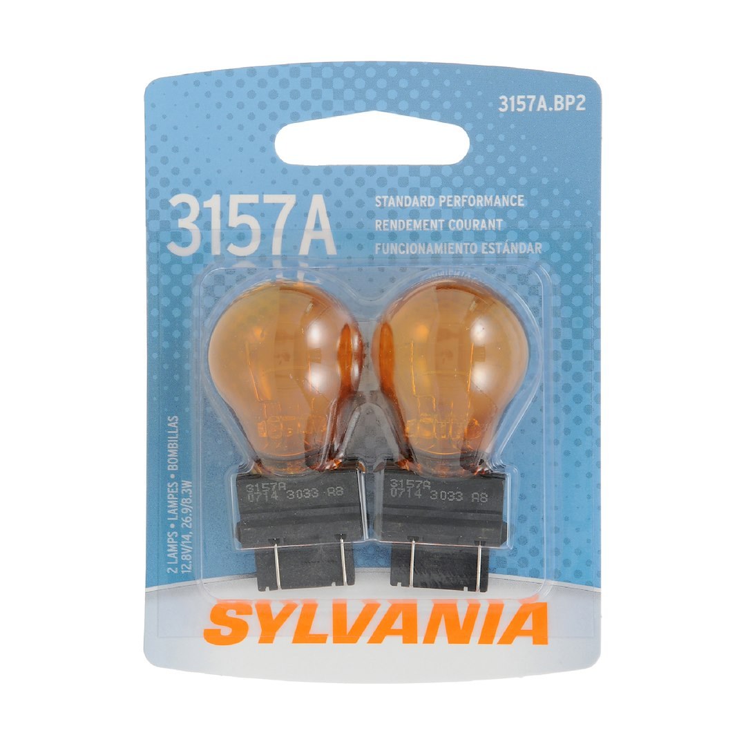 Sylvania Brake Light Bulb, 3157, Halogen Mini Bulb, Amber, Set of 2, Blister Pack – 3157A.BP2