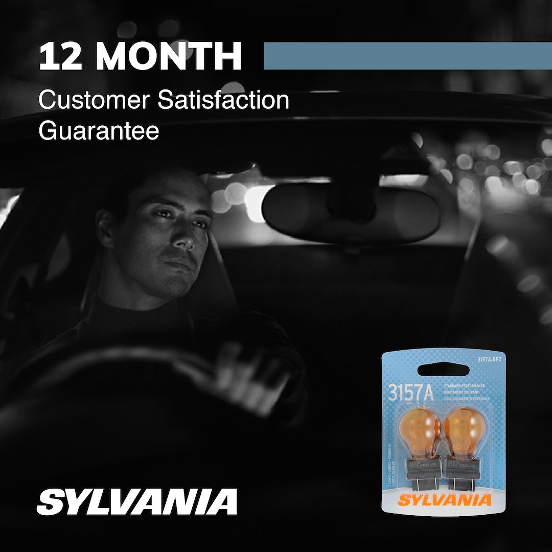 Sylvania Brake Light Bulb, 3157, Halogen Mini Bulb, Amber, Set of 2, Blister Pack – 3157A.BP2