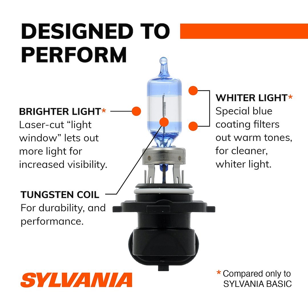Sylvania Headlight Bulb, Silver Star® Ultra, 9005, Halogen Bulb, 65 Watt, 12.8 Volt, White Beam Color, Set of 2, Blister Pack – 35614