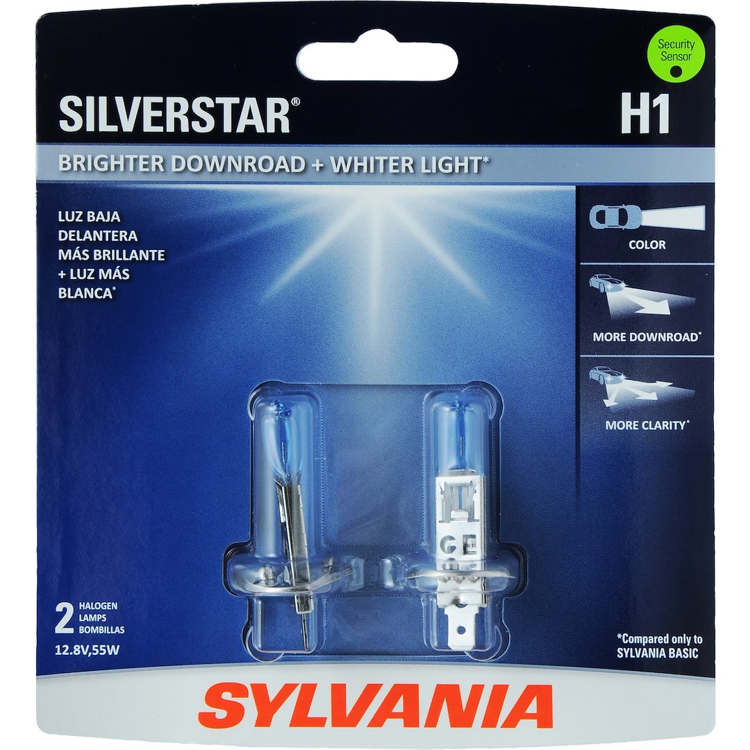 Sylvania Headlight Bulb, Silver Star ®, H1, Halogen Bulb, 55 Watt, 12 Volt, Clear Beam Color, 1407 Lumens, 4000K Light Color Temperature – 36196