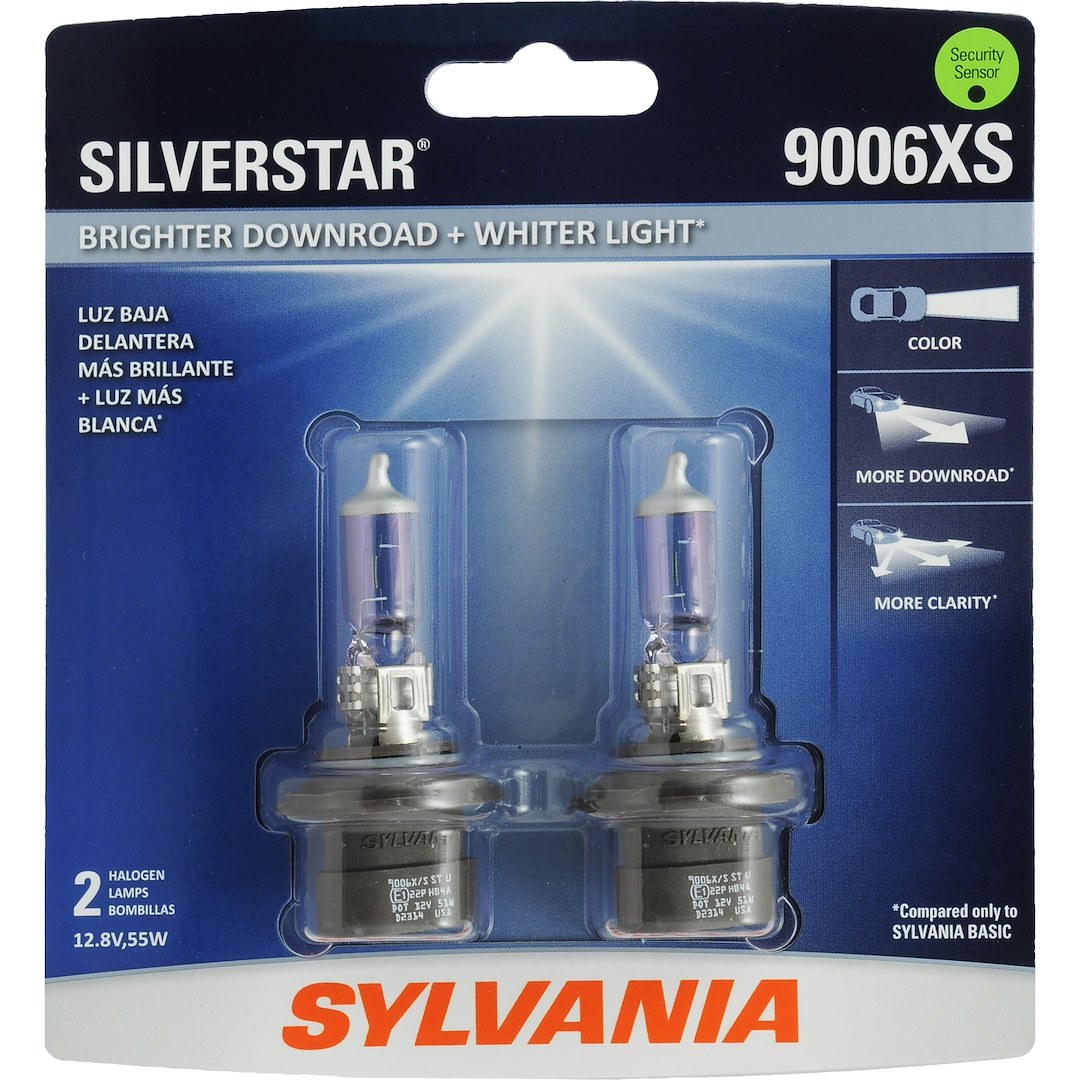 Sylvania Headlight Bulb, Silverstar®, 9006, Halogen Bulb, 55 Watt, 12.8 Volt, White Beam Color, Set of 2, Blister Pack – 36350