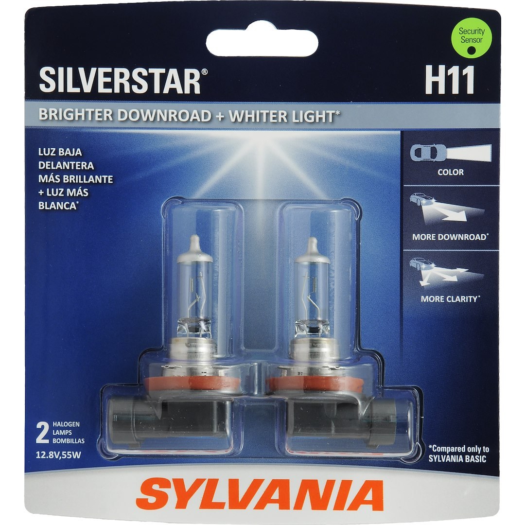 Sylvania Headlight Bulb, Silverstar®, H11, Halogen Bulb, 55 Watt, 12.8 Volt, White Beam Color, Set of 2, Blister Pack – 36360