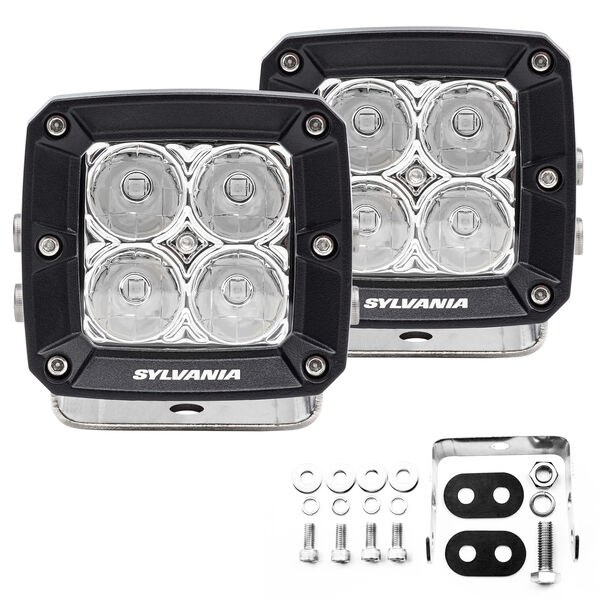 Sylvania Driving/ Fog Light, Ultra, LED Bulb, 4 Osram Clear Leds, 3.15 Inch Square, 1.4 Amp at 12 Volt DC, Spot Beam – ULCUBE3INSP2.BX2