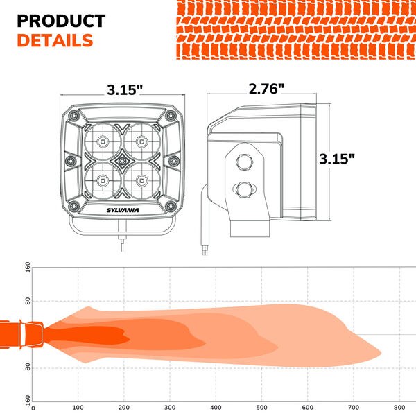 Sylvania Driving/ Fog Light, Ultra, LED Bulb, 4 Osram Clear Leds, 3.15 Inch Square, 1.4 Amp at 12 Volt DC, Spot Beam – ULCUBE3INSP2.BX2
