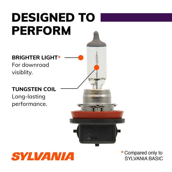 Sylvania Headlight Bulb, Xtravision, H11, Xenon Bulb, 55 Watt, 12.8 Volt, White Beam Color, 1345 Lumens, 4200K Light Color Temperature – H11XV.BP