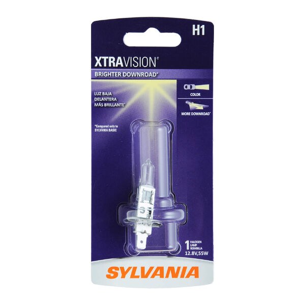 Sylvania Headlight Bulb, Xtravision, H1, Halogen Bulb, 55 Watt, 12.8 Volt, White Beam Color, 1407 Lumens, 3200K Light Color Temperature – H1XV.BP