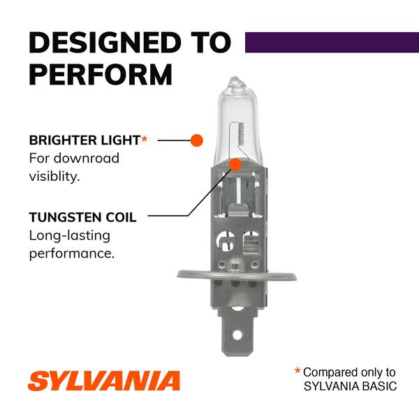 Sylvania Headlight Bulb, Xtravision, H1, Halogen Bulb, 55 Watt, 12.8 Volt, White Beam Color, 1407 Lumens, 3200K Light Color Temperature – H1XV.BP