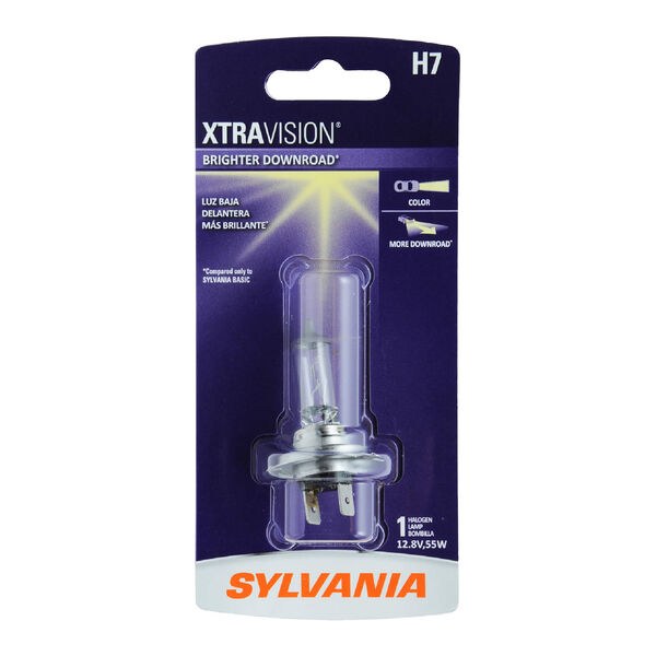 Sylvania Headlight Bulb, Xtravision, H7, Halogen Bulb, 55 Watt, 12.8 Volt, White Beam Color, Single – H7XV.BP