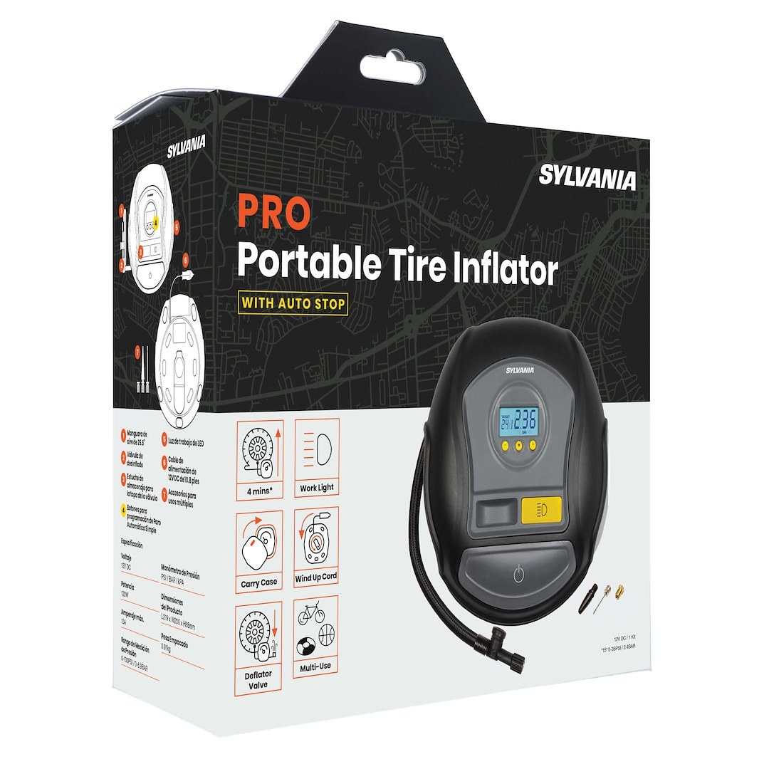 Sylvania Tire Inflation Pump, Pro, Portable Hand Pump, 12.9 Foot Mobile Inflation Range, Digital Gauge Display – RTC600.BX